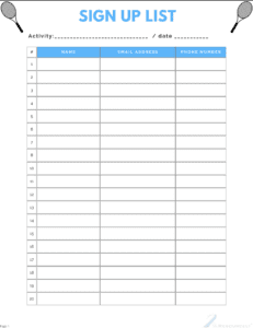 free tennis event sign up list template